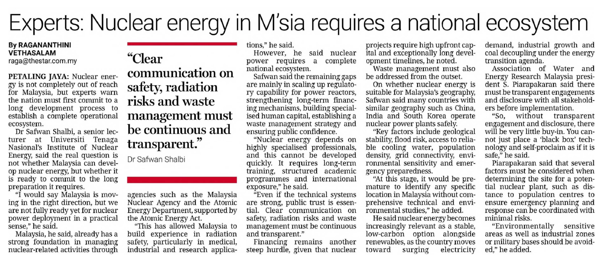 Experts: Nuclear energy in M'sia requires a national ecosystem