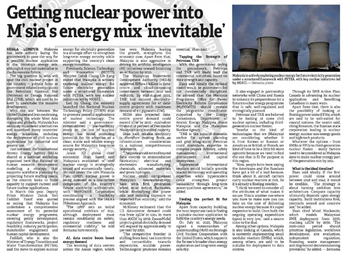 Getting nuclear power into M'sia's energy mix 'inevitable'